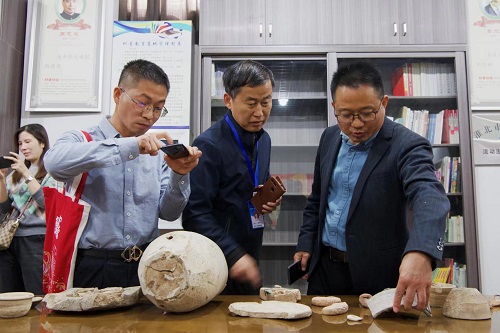 與會(huì)專家觀摩烈山窯出土標(biāo)本3